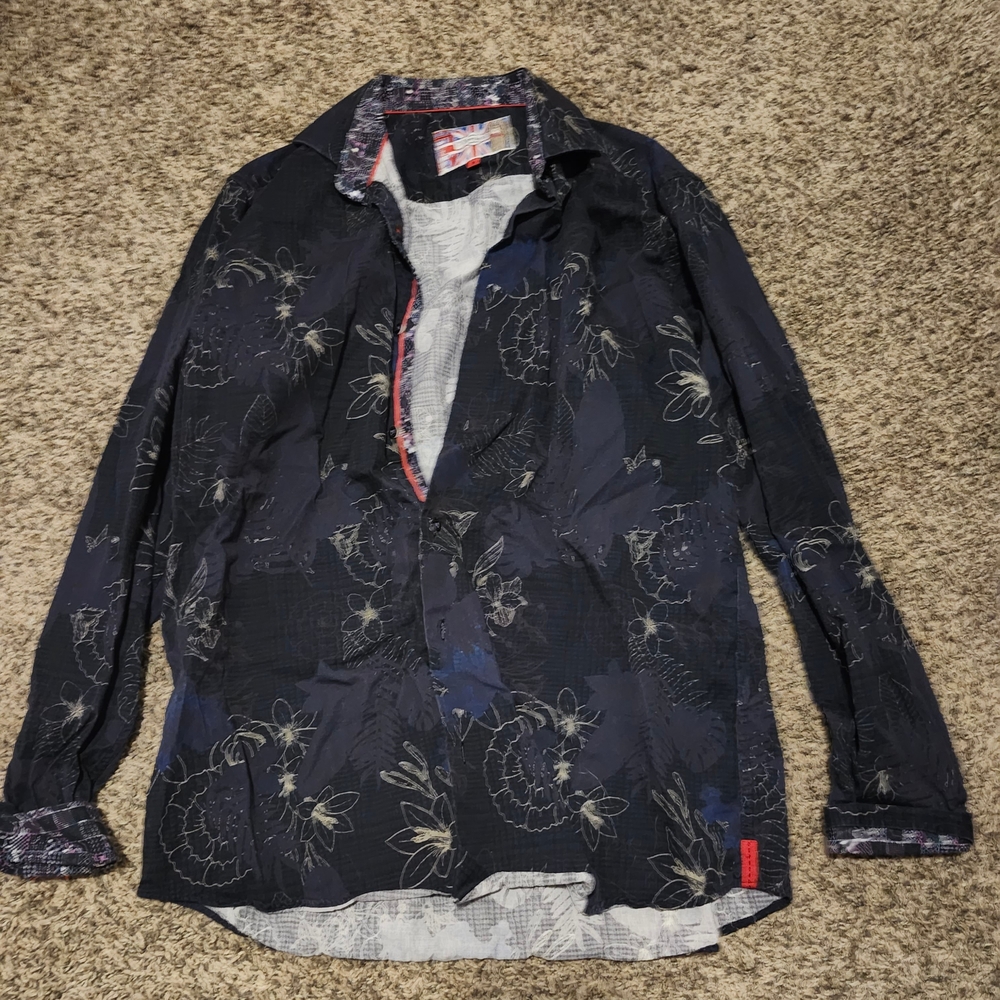 Mens 7 Downie Street London Couture Long Sleeve Button Down Shirt Sz 5 Flower